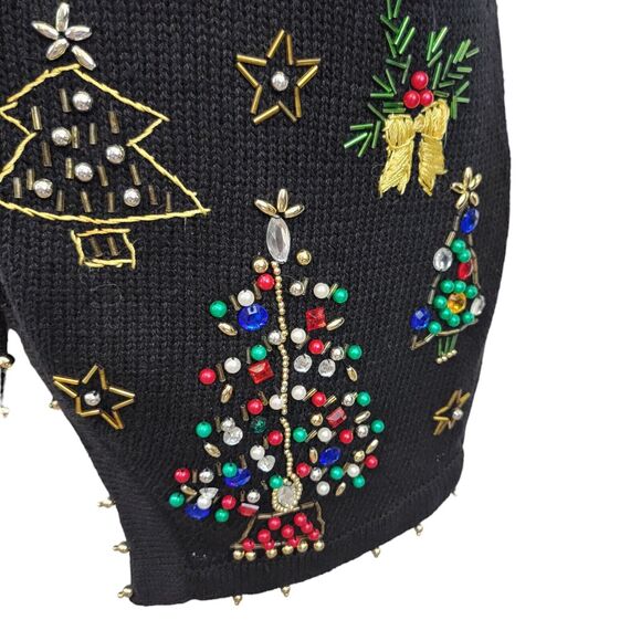 Studio Collection Sweater Womans Medium Black Beaded Christmas Cardigan - Picture 5 of 9